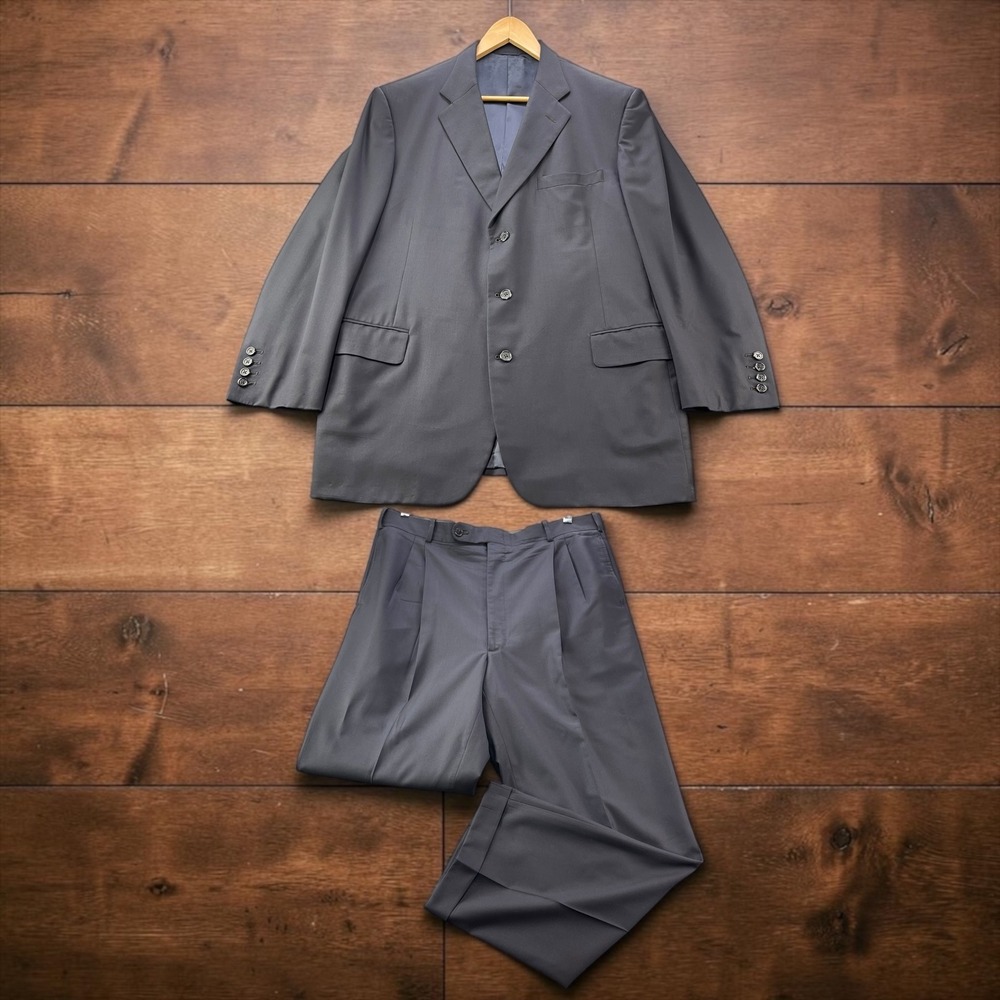 Tom James Royal Classic Mens Navy 3 Button Suit Surgeon Cuff 46R 36x32 Made USA